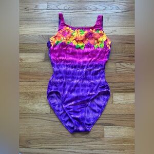 VTG 90s Vibrant Purple-Pink Floral One-Piece Swimsuit Size Large